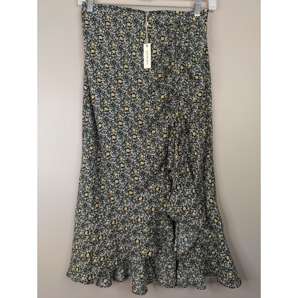 Max Studio Colorful Floral Cinch Side Ruffled Hem Side Zip Skirt‎ Size L